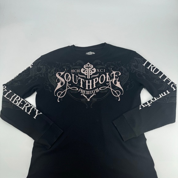 Southpole Premium Black Graphic Print Long Sleeve Thermal Shirt Mens L - Picture 1 of 3